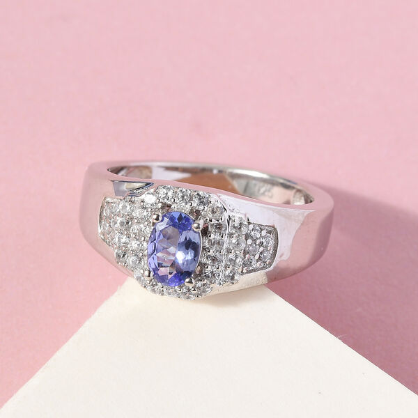 Tansanit und Zirkon Ring 925 Silber platiniert  ca. 0,84 ct image number 2