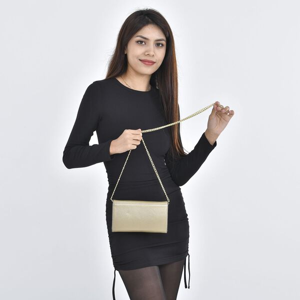 100% Echtleder Clutch mit RFID Schuz, 120 cm metall Riehmen, 20x12 cm, Gold image number 3