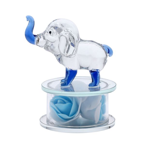 The 5th Season - Dekorative Kristallglas-Elefantfigur auf Kristallrose, 12x8x10cm, blau image number 2