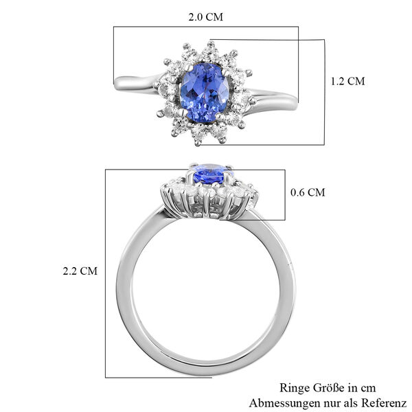 AA Tansanit und wei&szlig;er Zirkon-Ring, 925 Silber platiniert  ca. 1,15 ct image number 7