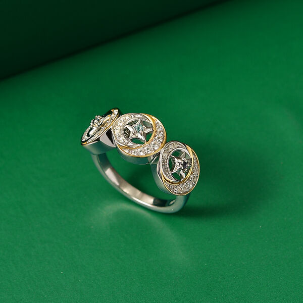 GP Celestial Kollektion - AA Blauer Apatit, Blauer Saphir Ring 925 Silber Rhodiniert und 750 Gelbgold Vermeil (Gr&ouml;&szlig;e 19.00) ca. 0.55 ct image number 1