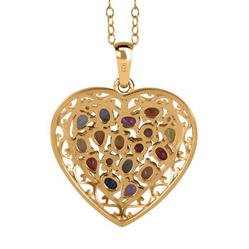 Mehrfarbiger Saphir Herz Anh&auml;nger mit Kette, ca. 3,25 ct.