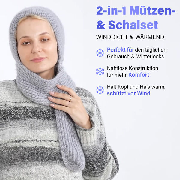2-in-1 Gestrickte Winter Schalmütze, grau image number 2