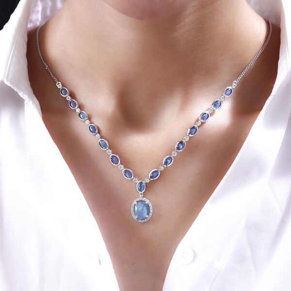 Boulder Opal Triplette Halskette ca. 45 cm 925 Silber platiniert ca. 8.46 ct image number 2