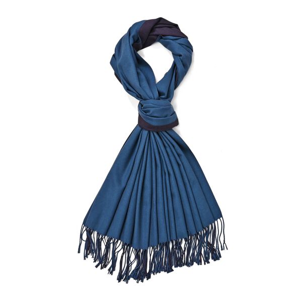 Eleganter doppelseitiger Schal mit Fransen, 68x180cm, Marineblau image number 1