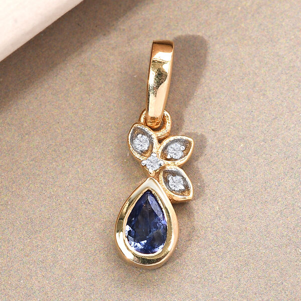 Tansanit und wei&szlig;er Zirkon-Anh&auml;nger, 925 Silber vergoldet ca. 0,41 ct image number 2