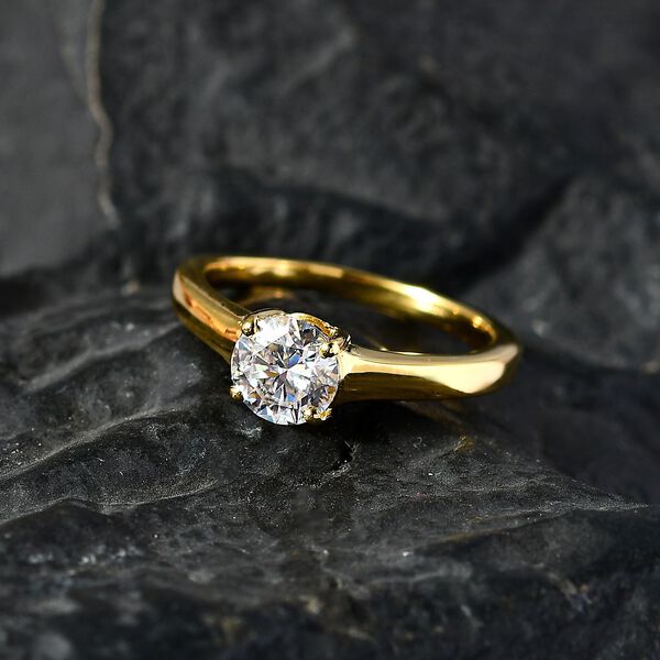 Moissanit Ring, 925 Silber 750 Gelbgold Vermeil - 0,75 ct. image number 2