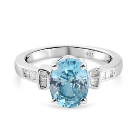 Ratanakiri Blauer Zirkon und Diamant Ring 925 Silber Platinum-Überzug