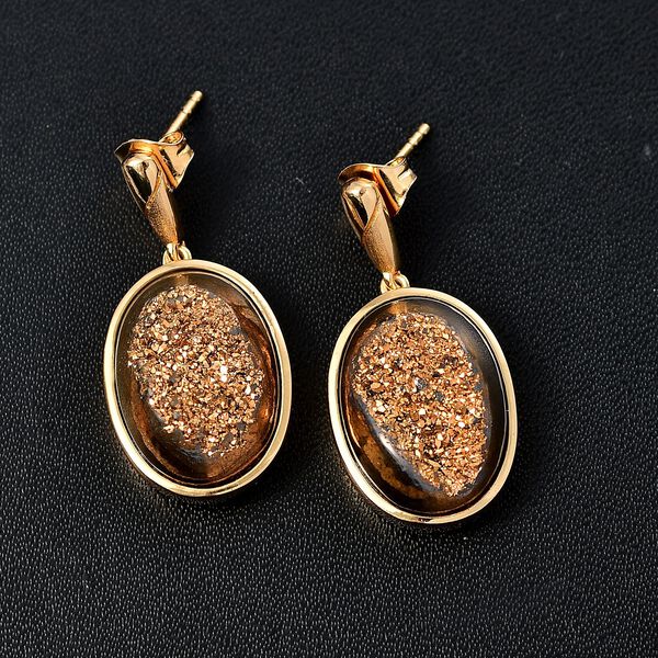 Goldene Drusy Quarz Ohrringe Messing ca. 18.90 ct image number 2