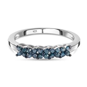 Blauer Diamant-Ring, 925 Silber platiniert (Größe 20.00) ca. 0.25 ct