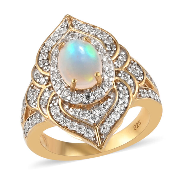 Nat&uuml;rlicher &Auml;thiopischer Opal und Zirkon Ring 925 Silber vergoldet  ca. 1,88 ct image number 4