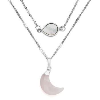 Wei&szlig;es Perlmutt und Rosenquarz Halskette 48 cm Edelstahl ca. 2,00 ct