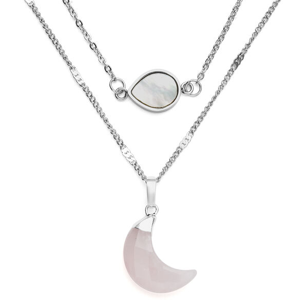 Wei&szlig;es Perlmutt und Rosenquarz Halskette 48 cm Edelstahl ca. 2,00 ct