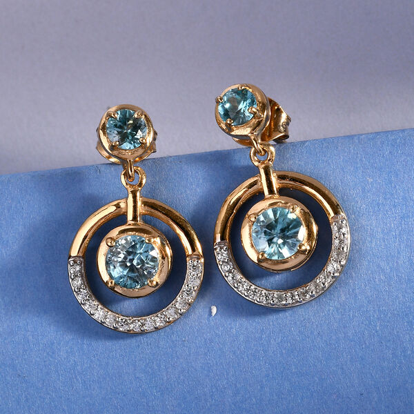 Kambodschanischer blauer Zirkon Ohrringe 925 Silber vergoldet ca. 3,10 ct image number 2