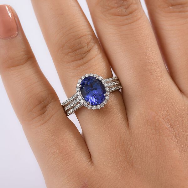 Rhapsody AAAA Tansanit, Wei&szlig;er Diamant Ring 950 Platin (Gr&ouml;&szlig;e 19.00) ca. 4,47 ct image number 2