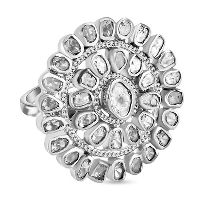 Handgearbeiteter Polki-Diamant Ring, 925 Silber platiniert (Gr&ouml;&szlig;e 17.00) ca. 1.00 ct