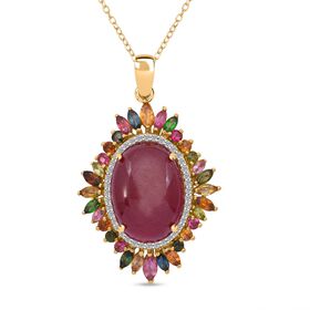 Afrikanischer Rubin, Zirkon und Multi-Turmalin Anhänger mit 50cm Kette - 23,41 ct.