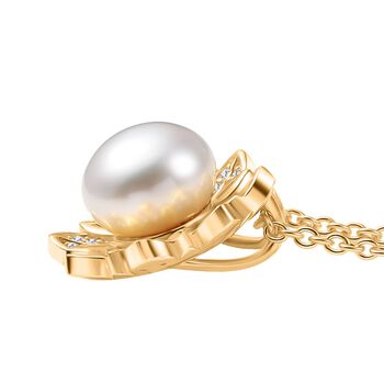 S&uuml;&szlig;wasserperle und Zirkon Anh&auml;nger mit 50cm Kette