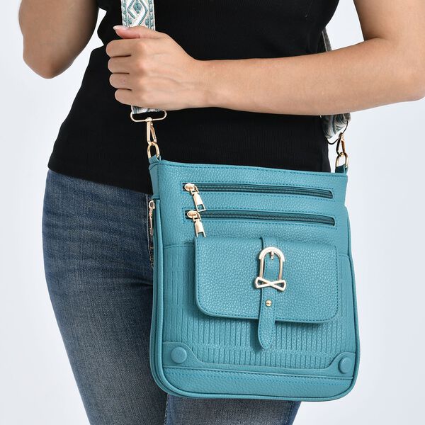 Elegante Umh&auml;ngetasche aus feinem Lederimitat mit Mehrfachf&auml;chern, 24x27 cm, Petrolblau image number 4