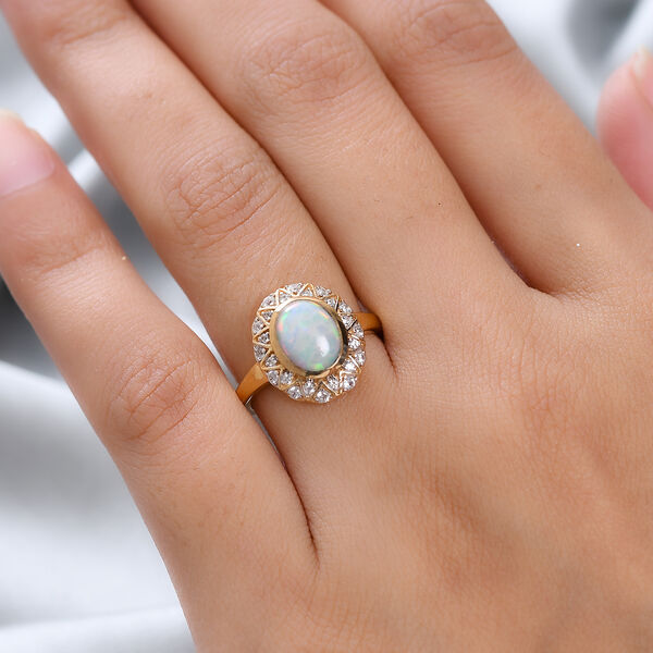 Nat&uuml;rlicher &Auml;thiopischer Opal und Zirkon Ring 925 Silber vergoldet  ca. 1,43 ct image number 3