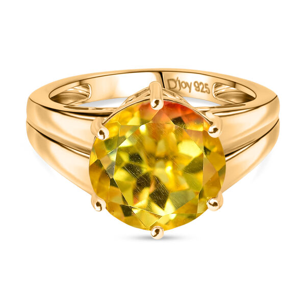 D'Joy - Sonnenfeuer-Kern-Design Sphaleros Quarz Ring, 925 Silber 750 Gelb Vergoldet (Gr&ouml;&szlig;e 18.00) ca. 5.22 ct