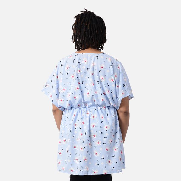 Kimono mit Gürtel, Blumenmuster, Himmelblau, Einheitsgröße  image number 2
