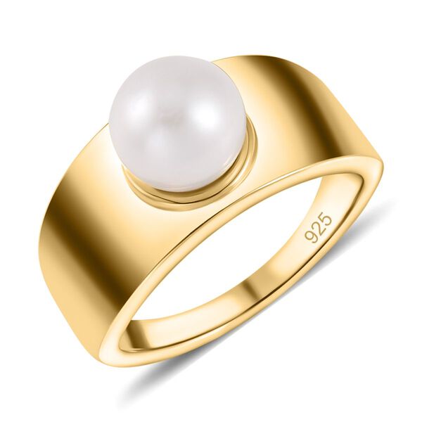 Wei&szlig;e S&uuml;&szlig;wasser Perle (7-8 mm) Ring 925 Silber Gelbgold Vermeil (Gr&ouml;&szlig;e 20.00) image number 3