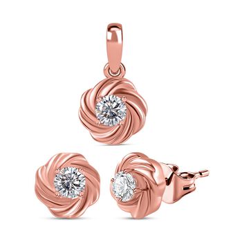Moissanit Schmuckset, 925 Silber 750 Ros&eacute;gold Vermeil - 0,75 ct.
