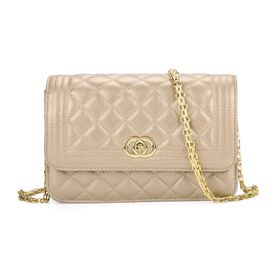 Crossbody-Tasche aus Echtleder mit Kettenriemen, 23,5x14x8 cm, Gold