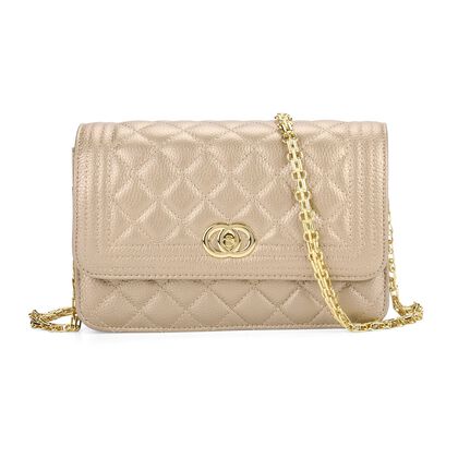 Crossbody-Tasche aus Echtleder mit Kettenriemen, 23,5x14x8 cm, Gold