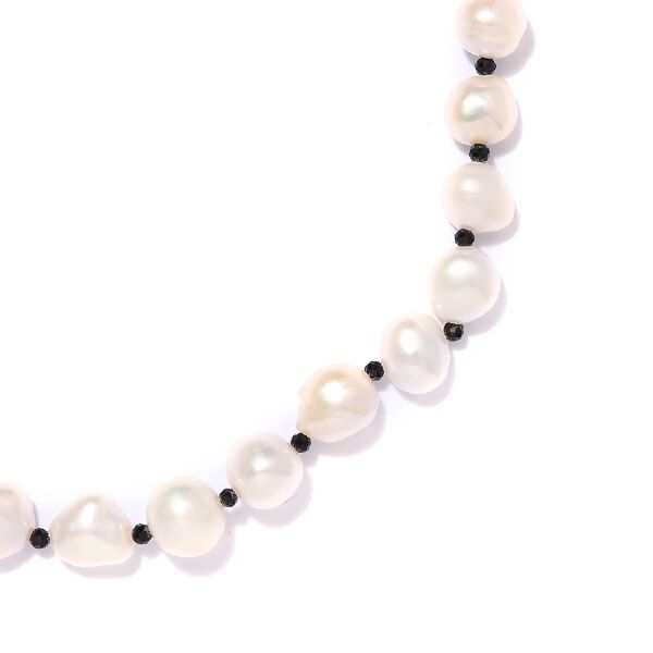 Süßwasserzuchtperlen und schwarze Spinell-Halskette, ca. 50 cm lang, 925 Silber image number 3