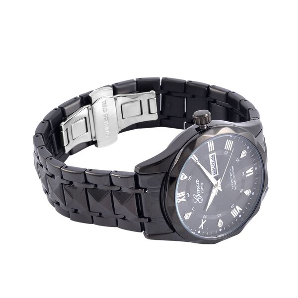 GENOA TIME V2, Schwarzes Zifferblatt und Kristallglas, Edelstahlarmband, 3ATM Wasserdicht, Reiner Edelstahl, Schwarz Beschichtung image number 5