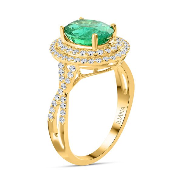 AAA Kagem Sambischer Smaragd, Wei&szlig;er Diamant Ring 585 Gold (Gr&ouml;&szlig;e 20.00) ca. 2,30 ct image number 3