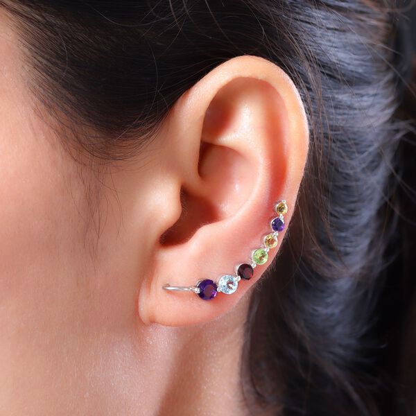 Mehrfarbiger Edelsteine Climber Ohringe in Silber 2,79 Ct image number 3