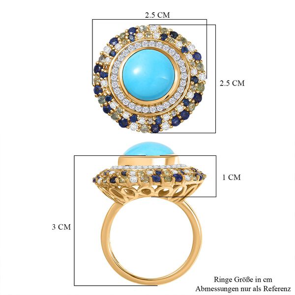 AA Sleeping Beauty T&uuml;rkis, Blauer Saphir Ring 925 Silber 750 Gelbgold Vermeil (Gr&ouml;&szlig;e 19.00) ca. 5.86 ct image number 7