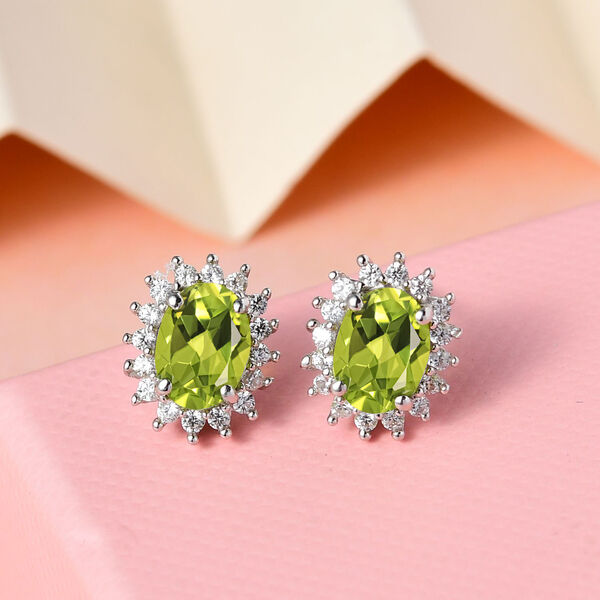 AA Peridot, Zirkon Ohrringe 925 Silber Platiniert ca. 2.02 ct image number 1