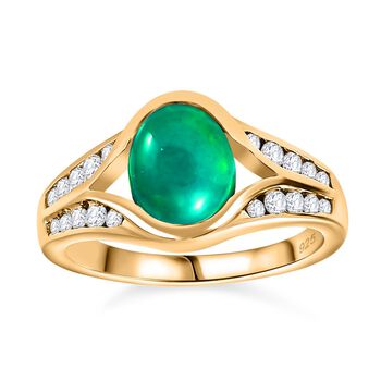 AA gr&uuml;ner &auml;thiopischer Welo Opal und Zirkon-Ring - 1,42 ct.