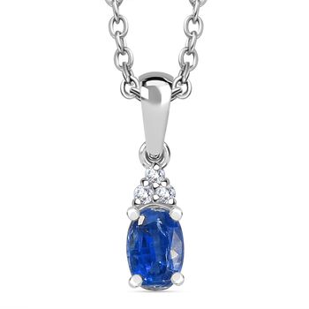 Nat&uuml;rlicher Kaschmir-Kyanit, Wei&szlig;er Zirkon Anh&auml;nger mit Kette ca. 50 cm, 925 Silber platiniert und Edelstahl platiniert ca. 0.70 ct