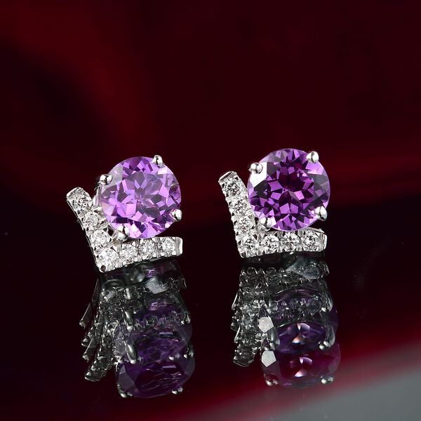 AAA Lab Grown Farbwechsel-Saphir, Lab Grown Diamant Ohrringe 417 Gold ca. 4.20 ct image number 1