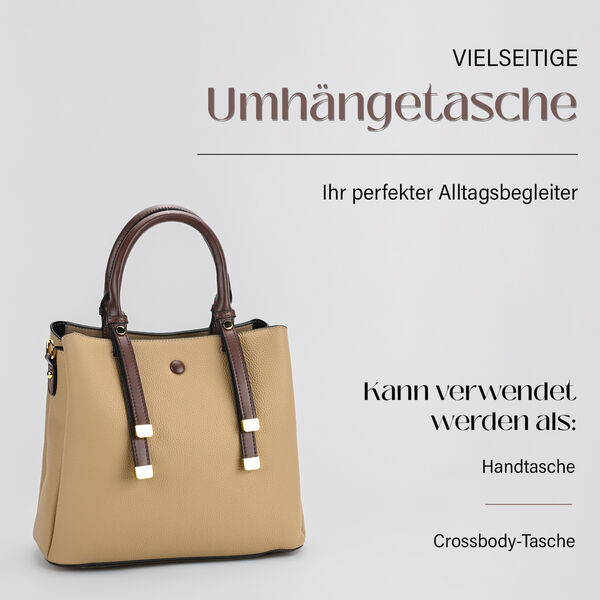 Vielseitige Umh&auml;ngetasche aus echtem Leder mit abnehmbarem Schulterriemen, 30x14x24 cm, Khaki image number 2