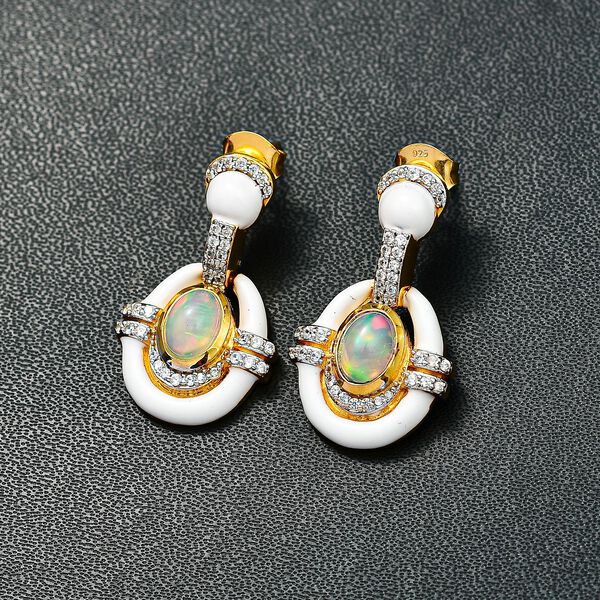 AA natürliche, äthiopische Welo Opal und Zirkon-Ohrringe - 1,80 ct. image number 3