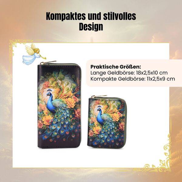 2-teiliges Geldbörsen-Set mit Pfauenmuster, 18x2,5x10 cm und 11x2,5x9 cm image number 3