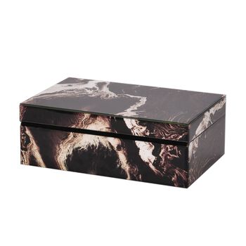 2er-Set Glas-Schmuckbox mit Marmormuster, 28x18x10cm (L) und 21x12x7cm (S), Schwarz