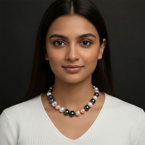 Mehrfarbige Muschelperlen (19 mm) Halskette ca. 50 cm 316L Edelstahl image number 3