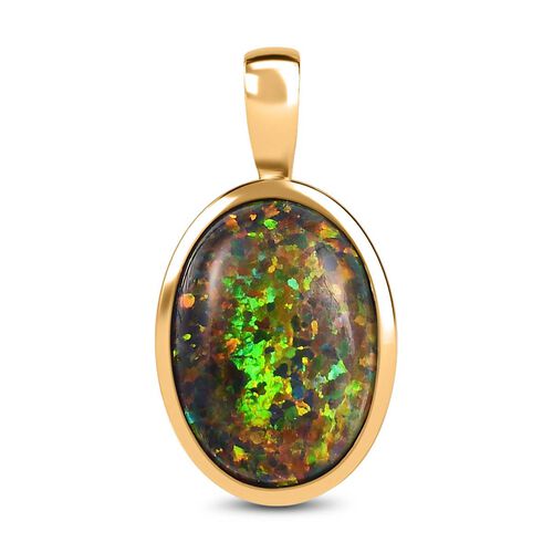 Labor erstellt schwarzen Opal Anhänger 925 Silber Gelbgold Vermeil ca. 2,35 ct. image number 0
