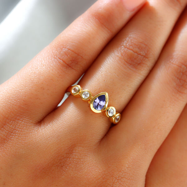 Tansanit und Zirkon Ring 925 Silber vergoldet ca. 0,79 ct image number 3
