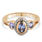 Tansanit und Zirkon Ring 925 Silber 585 Vergoldet (Größe 16.00) ca. 1,07 ct