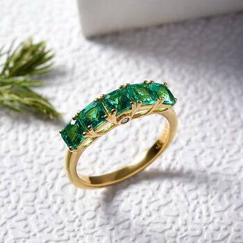 LUXURIANT AAA Labor kolumbianischer Smaragd und Labor Diamant Ring, 925er Silber 750 Gelbgold Vermeil - 1,60 ct.