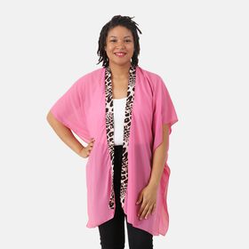 Kimono aus Chiffon mit Leoparden-Bordüre, Einheitsgröße, Rosa 