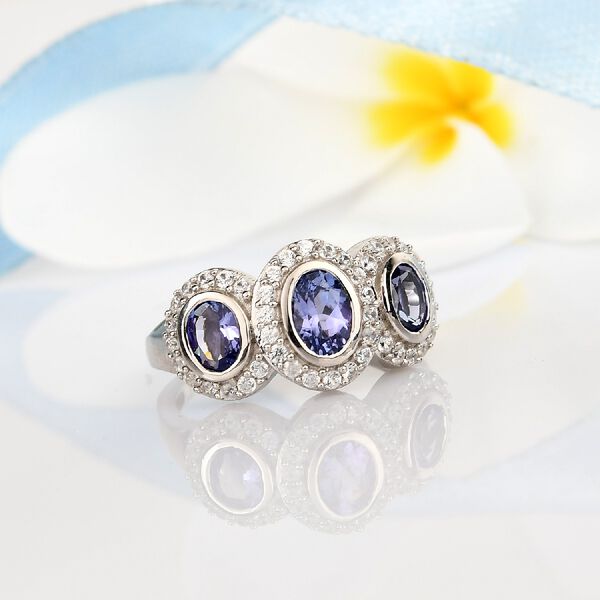 Tansanit und Zirkon Ring 925 Silber Platin-Überzug image number 2